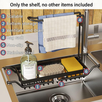 Adjustable Stainless Sink Rack Sponge Holder Dish Cloth Storage Organizer Use