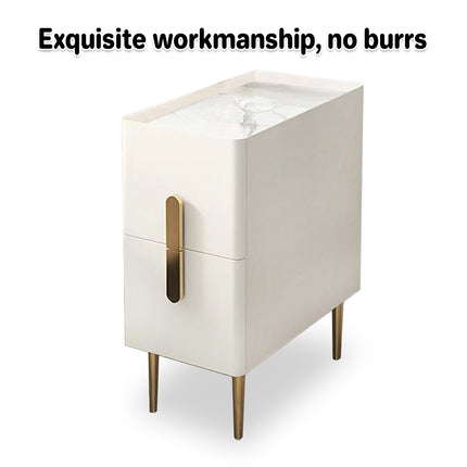 Narrow Nightstand Table Modern Style White Small Two Drawers Bedside Cabinet