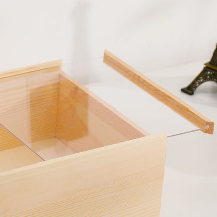Solid Wood Storage Box with Acrylic Sliding Lid Pull Out Gift Packaging Case