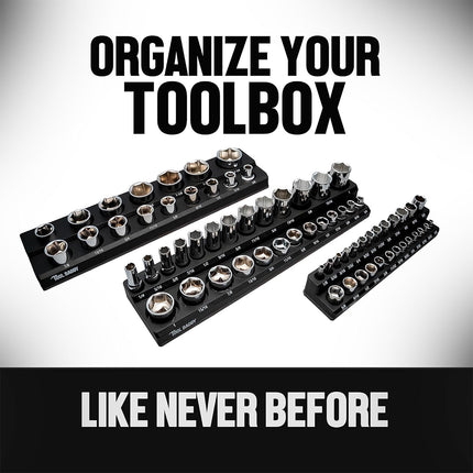 3PCS Socket Organiser Set with Strong Built-in Grip 1/4 3/8 1/2 Drive Tool Holders Wall Mountable