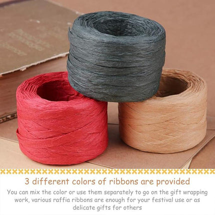 3 Rolls Raffia Paper Rope Gift Wrapping String Decorative Tie for Crafts Packing