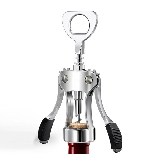 Wine Corkscrew Bottle Opener Winged Lever Zinc Alloy Crown Cap Lifter Silver