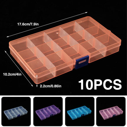 10pcs 15Compartments Plastic Box Case Bead Storage Organizer Jewelry Craft Box