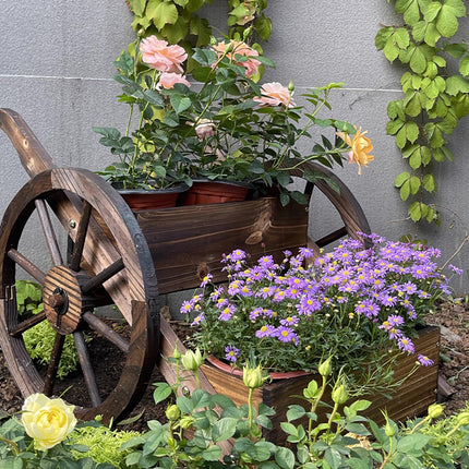 Creative Wagon Style Wooden Flower Pot Planter Box for Garden Patio Display Use
