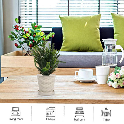 5pcs Bamboo Flower Pot Indoor Round Planter with Drainage Tray Garden Decor