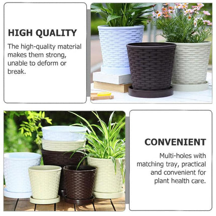 5pcs Bamboo Flower Pot Indoor Round Planter with Drainage Tray Garden Decor