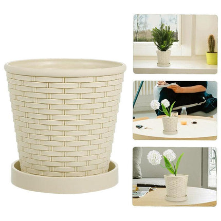 5pcs Bamboo Flower Pot Indoor Round Planter with Drainage Tray Garden Decor