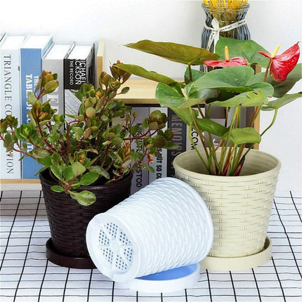 5pcs Bamboo Flower Pot Indoor Round Planter with Drainage Tray Garden Decor