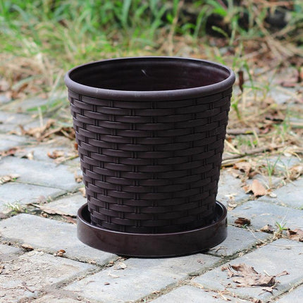 5pcs Bamboo Flower Pot Indoor Round Planter with Drainage Tray Garden Decor