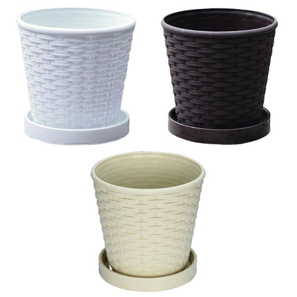 5pcs Bamboo Flower Pot Indoor Round Planter with Drainage Tray Garden Decor