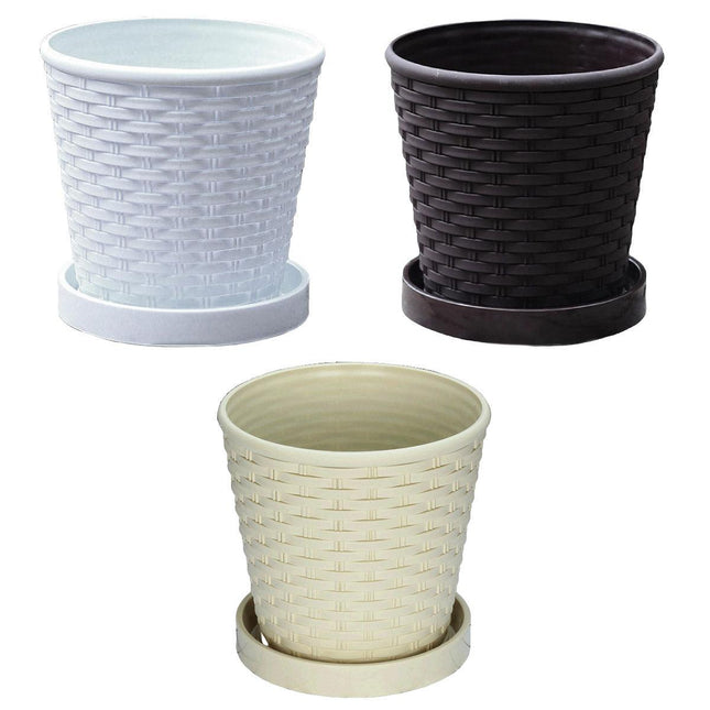 5pcs Bamboo Flower Pot Indoor Round Planter with Drainage Tray Garden Decor