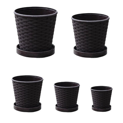 5pcs Bamboo Flower Pot Indoor Round Planter with Drainage Tray Garden Decor