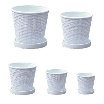 5pcs Bamboo Flower Pot Indoor Round Planter with Drainage Tray Garden Decor