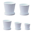 5pcs Bamboo Flower Pot Indoor Round Planter with Drainage Tray Garden Decor