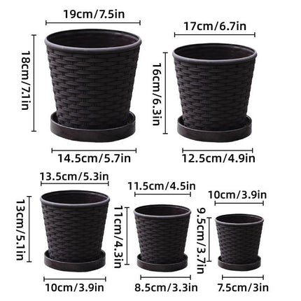 5pcs Bamboo Flower Pot Indoor Round Planter with Drainage Tray Garden Decor