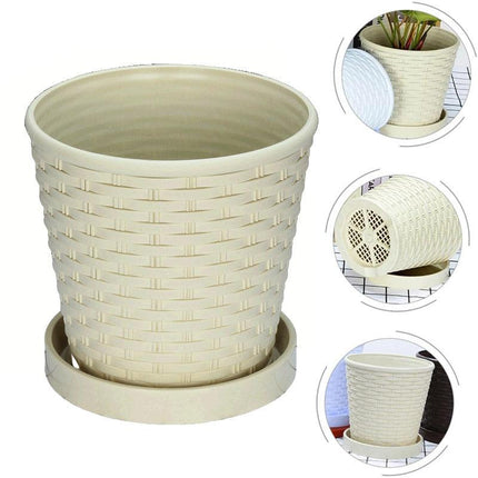 5pcs Bamboo Flower Pot Indoor Round Planter with Drainage Tray Garden Decor