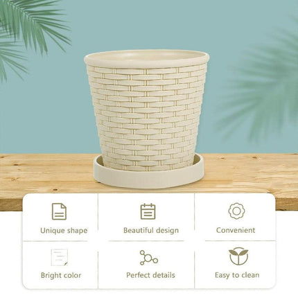 5pcs Bamboo Flower Pot Indoor Round Planter with Drainage Tray Garden Decor