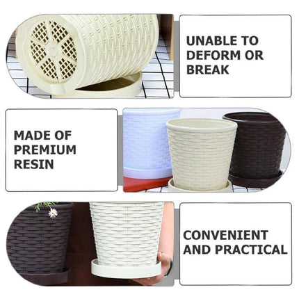 5pcs Bamboo Flower Pot Indoor Round Planter with Drainage Tray Garden Decor