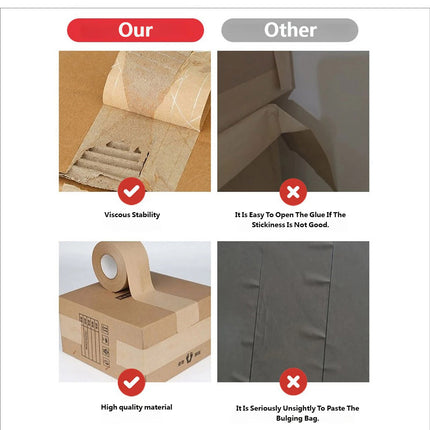 3 Rolls Wet Strength Kraft Paper Tape Easy to Tear Writeable