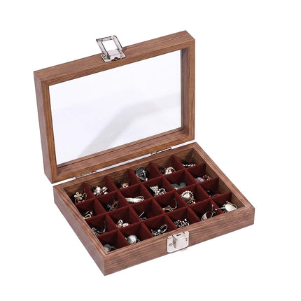 Velvet Jewelry Box Earring Organizer Display Case Storage Holder with 24 Grid