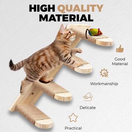 4 Step Cat Climbing Shelf Wall Mounted Perch Scratching Post Ladder Platform