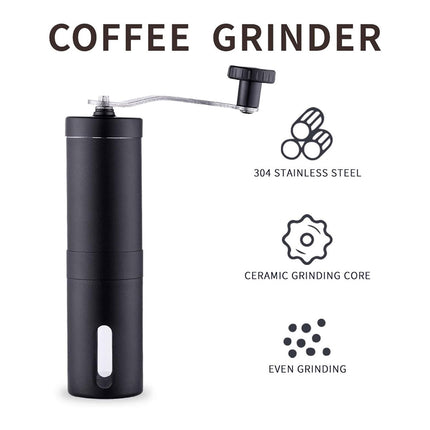 Stainless Steel Manual Coffee Grinder Ceramic Burr Portable Silver Black