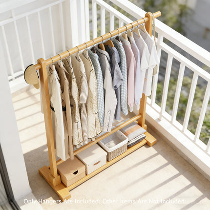 Home Bamboo Floor-Standing Simple Clothes Storage Rack High Load-Bearing Stable
