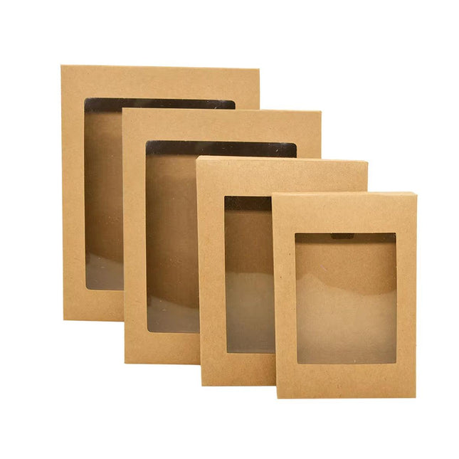 50PCS Kraft Paper Gift Boxes with PVC Window White Black Bakery Packaging Carton