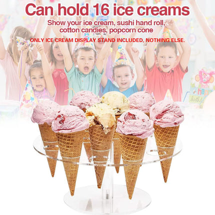 2PCS Clear Acrylic 16 Slot Ice Cream Cone Display Rack 25cm for Party Catering