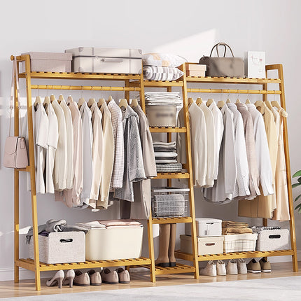 Bamboo Floor Standing Clothes Rack Multi Functional Clothes Cabinet Sturdy