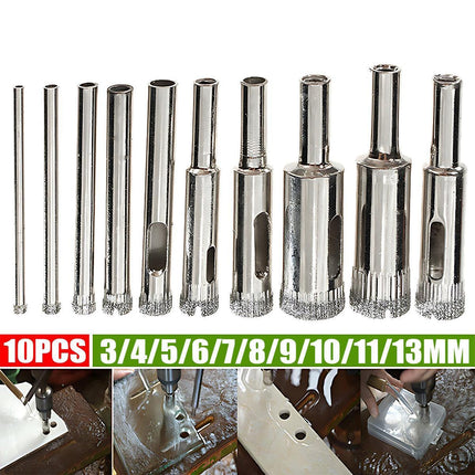 10 Pcs Diamond Glass Drill Bit Set Core Cutter & Saw Tool