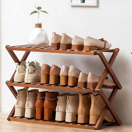 Multi-Layer Shoe Rack Bamboo Non-Slip for Home Entryway Space Saving Storage