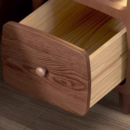 Wood Mini Bedside Table with Drawer and Shelf Compact for Bedroom Space Saving
