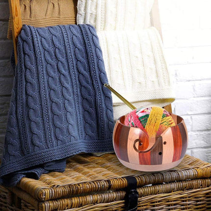 Wooden Round Yarn Bowl Handmade Durable for Knitting Crocheting Craft Use