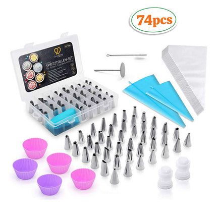 74PCS Piping Nozzle Set Baking Decorating Tools Icing Tips Kit For Cake Cupcake