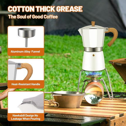 Portable Coffee Maker Wood Grain Handle Outdoor Manual Espresso Machine Camping