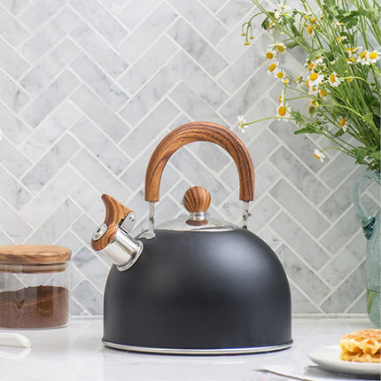 2.5L Matte Black Whistling Kettle Foldable Handle Stainless Steel Gas Electric