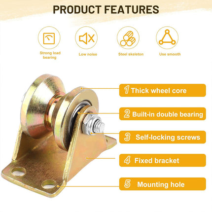 4PCS V-Type Track Wheel Guide Wheel with Bracket Pulley Sturdy Cold-rolled Steel