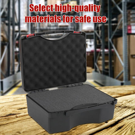 Multi-functional plastic tool box side view showing carry handle and latch - portable tool storage solution