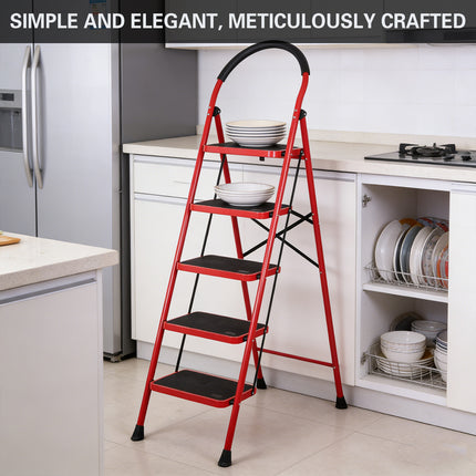 5 Step Folding Ladder Anti-Slip 150kg Load Capacity Durable Platform Step Ladder