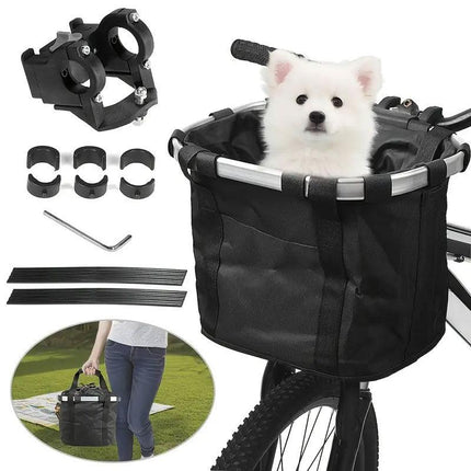 Bicycle Basket Bag Folding Handlebar Storage Carrier Detachable Bike Basket