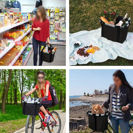 Bicycle Basket Bag Folding Handlebar Storage Carrier Detachable Bike Basket