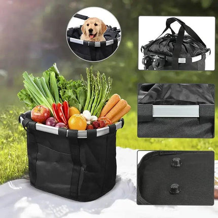 Bicycle Basket Bag Folding Handlebar Storage Carrier Detachable Bike Basket