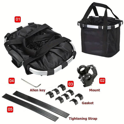 Bicycle Basket Bag Folding Handlebar Storage Carrier Detachable Bike Basket