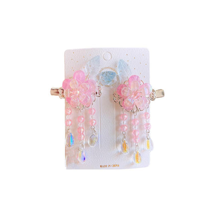 2Pcs Hanfu Flower Hair Clip Pearl Tassel Butterfly Hairpin Female/Children Party - Aimall