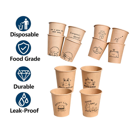 300PCS Disposable Food-Grade Paper Cups 250ml LeakProof for Party Water Hot Cold