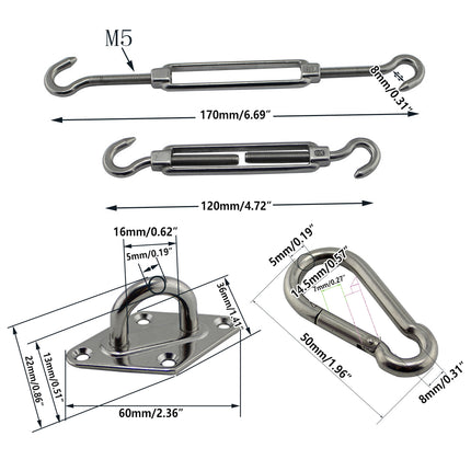 8pcs Hardware Sail Accessory Shade Canopy Fittings Sun Fixing Steel Stainless