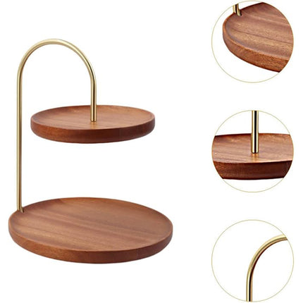 Two Layer Wooden Candy Tray Dessert Display Plate Stand Kitchen Storage Organizer