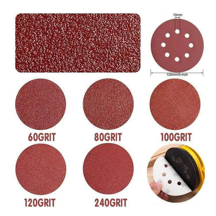 125x 125mm 5" Sanding Discs 60 80 100 120 240 Grit Orbital Sander Pads Sandpaper - Aimall