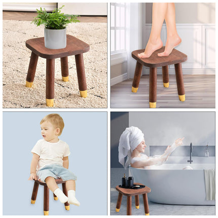 Solid Wood Low Stool in Walnut with Rounded Corners for Entryway